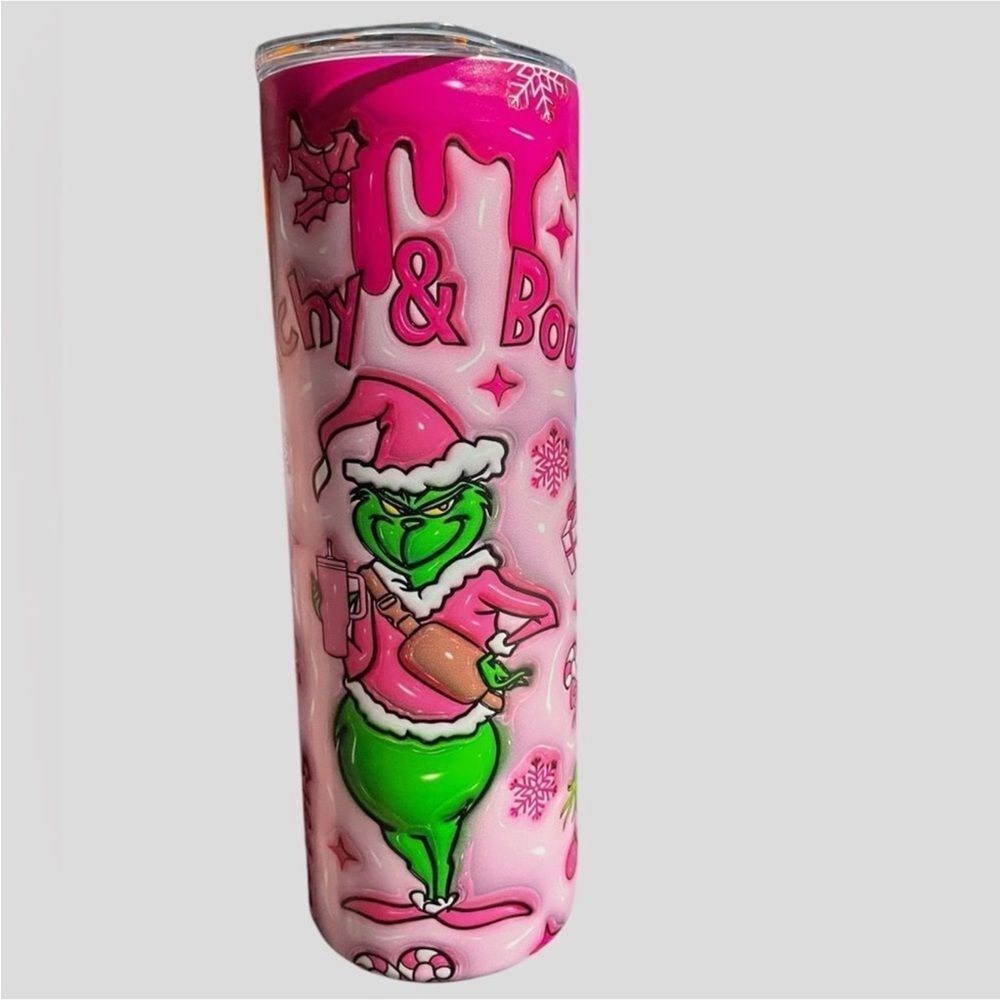Pink Grinch Christmas 20oz Stainless Steel Tumbler Grinchy & Bougie NEW